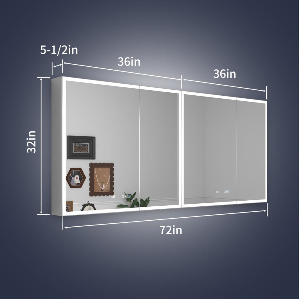 Rim 72" W x 32" H Lighted Medicine Cabinet Recessed or Surface led Medicine Cabinet with Outlets and USBs Image 2