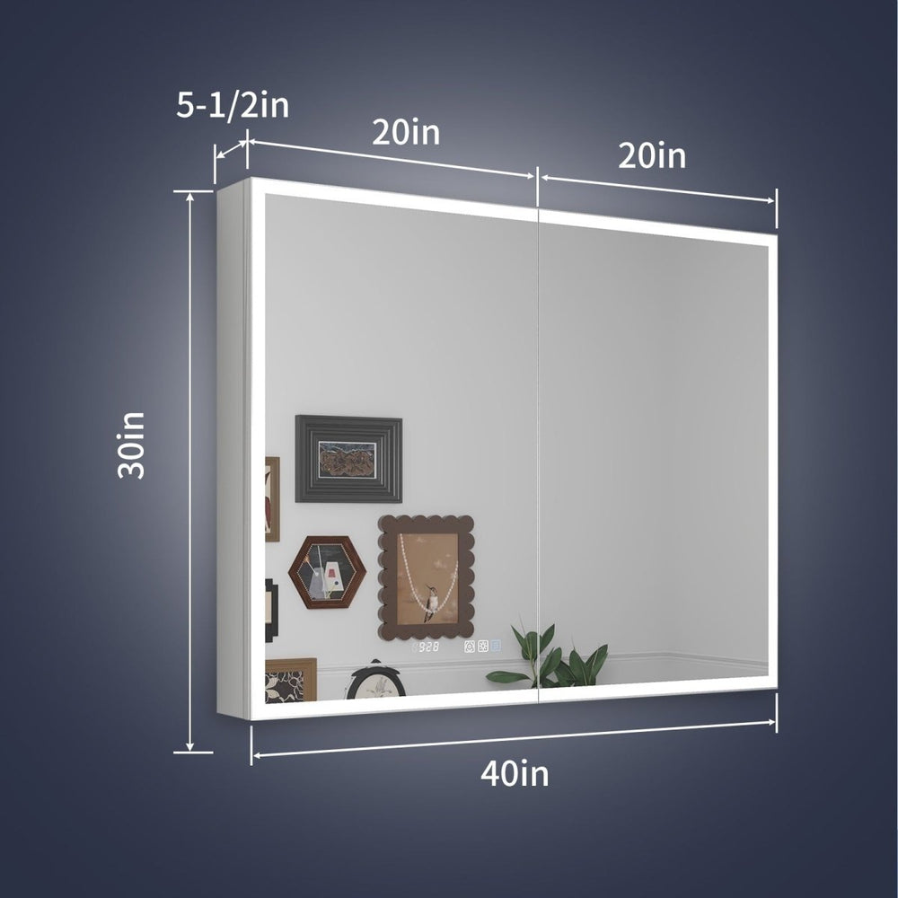 Rim LED Lighted Medicine Cabinet 40" W x 30" H Recessed Surface Mount Mirrors Image 2