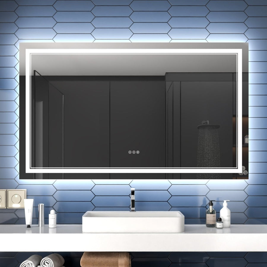 Linea 60" W x 36" H LED Heated Bathroom Mirror,Anti Fog,Dimmable,Front-Lighted and Backlit, Tempered Glass Image 1