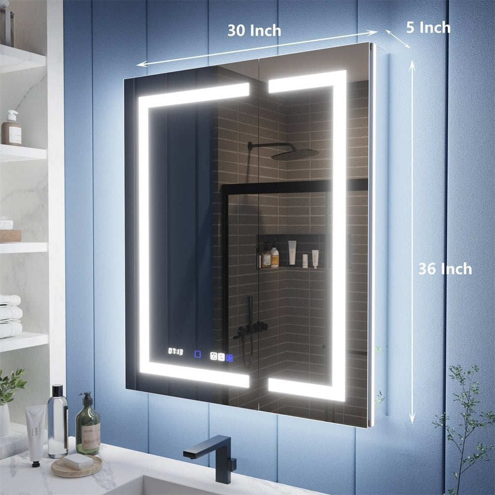 Illusion-B 30" x 36" LED Lighted Inset Mirrored Medicine Cabinet with Magnifiers Front and Back Light Image 2