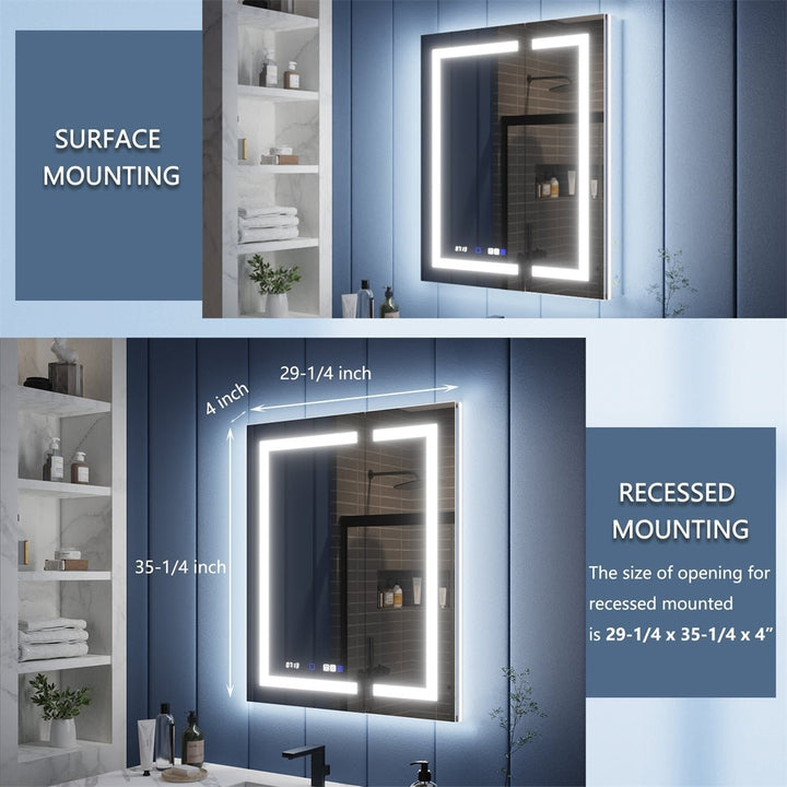 Illusion-B 30" x 36" LED Lighted Inset Mirrored Medicine Cabinet with Magnifiers Front and Back Light Image 3
