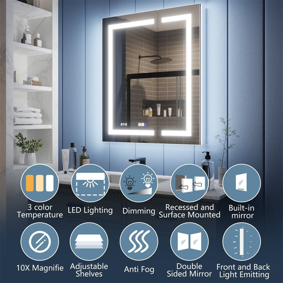 Illusion-B 30" x 36" LED Lighted Inset Mirrored Medicine Cabinet with Magnifiers Front and Back Light Image 7