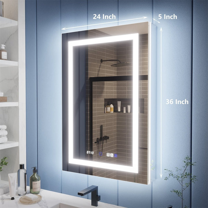 Illusion-B 24" x 36" LED Lighted Inset Mirrored Medicine Cabinet with Magnifiers Front and Back Light, Right Hinge Image 2