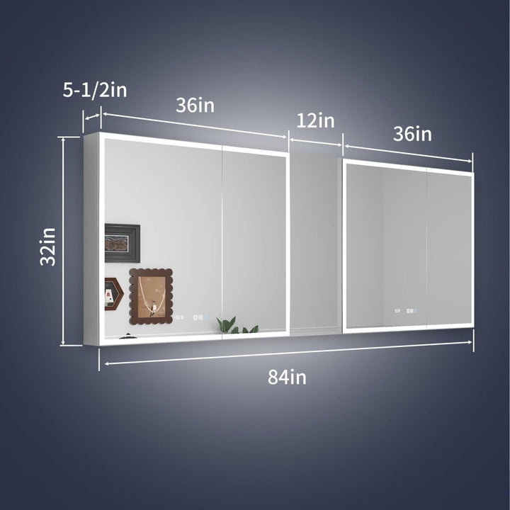 Rim 84in x 32in Lighted LED Medicine Cabinet Recessed Surface USB Outlets Image 2