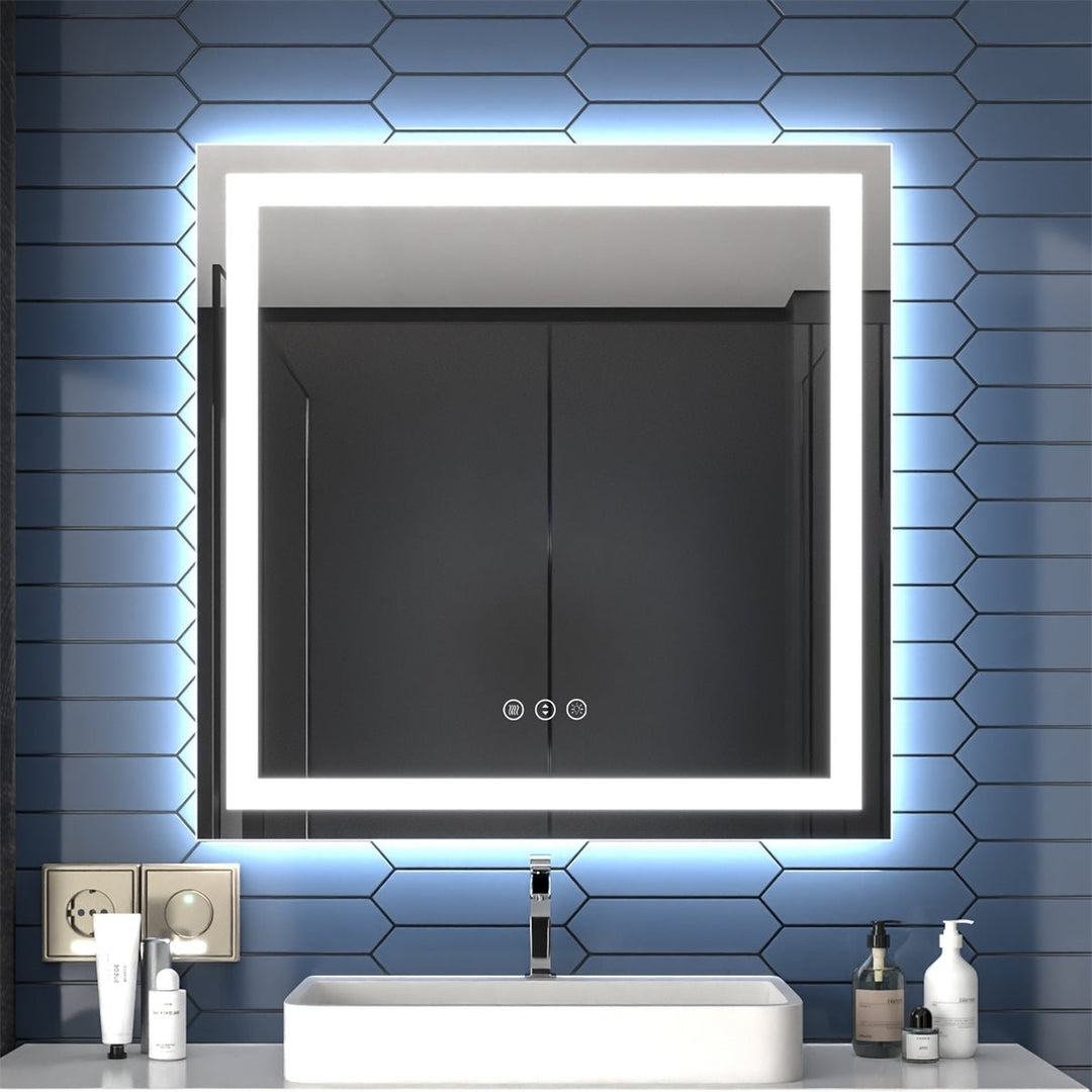 Apex LED Bathroom Mirror 36x36 Anti Fog Dimmable Dual Lighting Tempered Glass Image 1