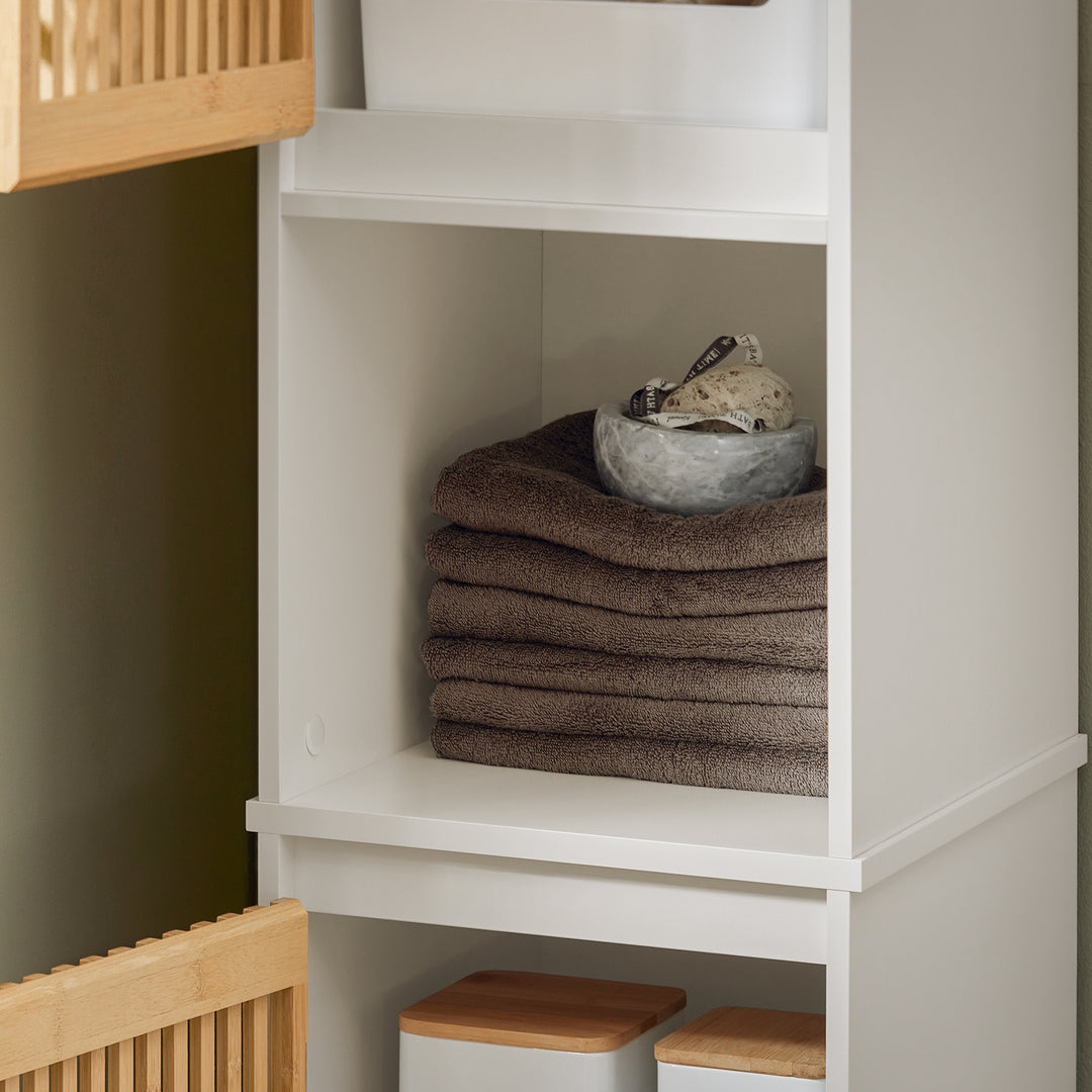 Haotian BZR127-W Linen Storage Shelf with 2 Doors Free-Standing Organizer Image 4