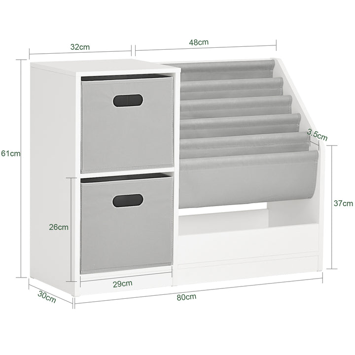 Haotian KMB76-W Kids Bookcase Sling Storage Rack Organizer 31x12x24 Inch Image 2