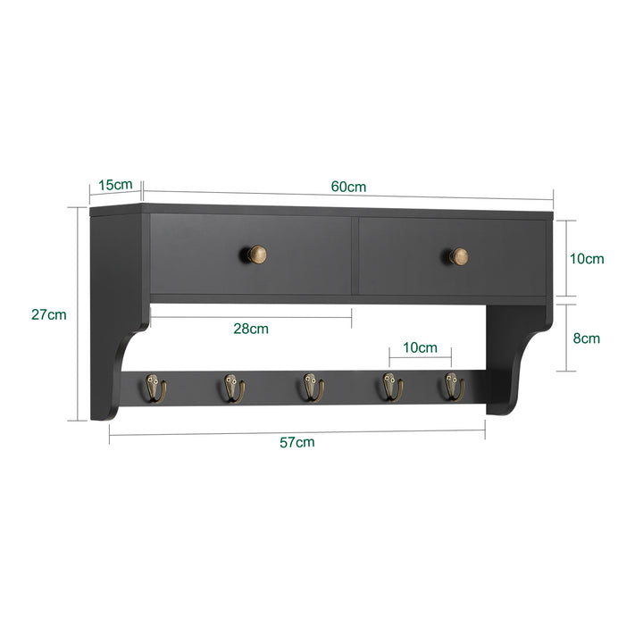 Haotian FRG178-SCH 5 Hook Wall Mounted Coat Rack with Drawers Storage White Image 2