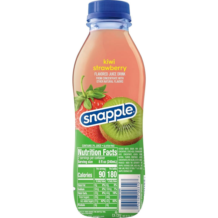 SNAPPLE Kiwi Strawberry, 473ml (Pack of 12 Bottles) Image 2