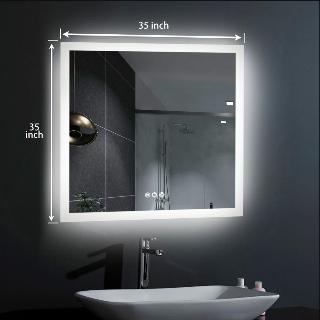 ES-DIY 35X35 LED Bathroom Mirror Anti-Fog Dimmable Lighted Vanity Mirror Image 3