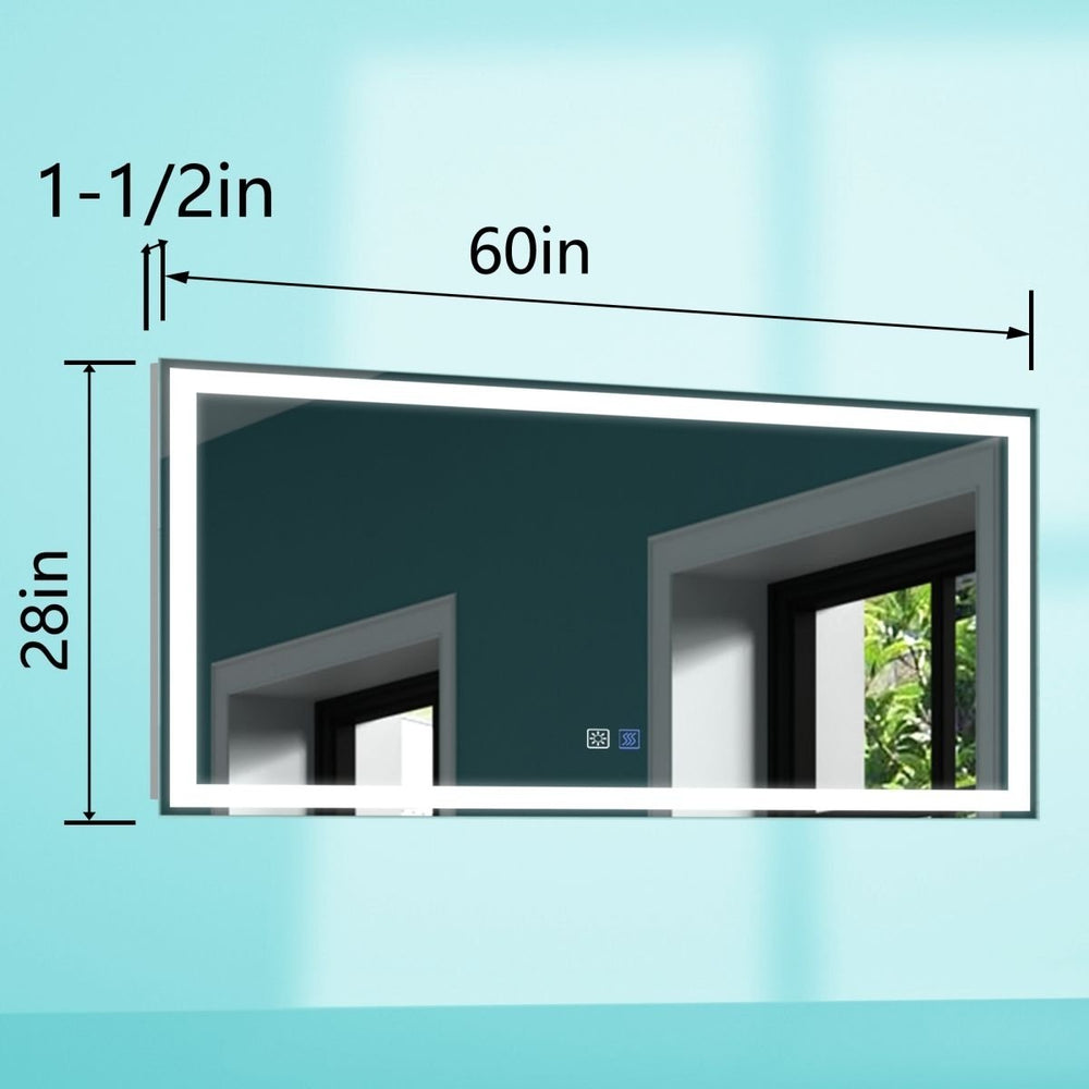 ES-DIY 60X28 LED Bathroom Mirror with Lights,Anti-Fog,Dimmable,Lighted Bathroom Vanity Mirror for Wall Image 2