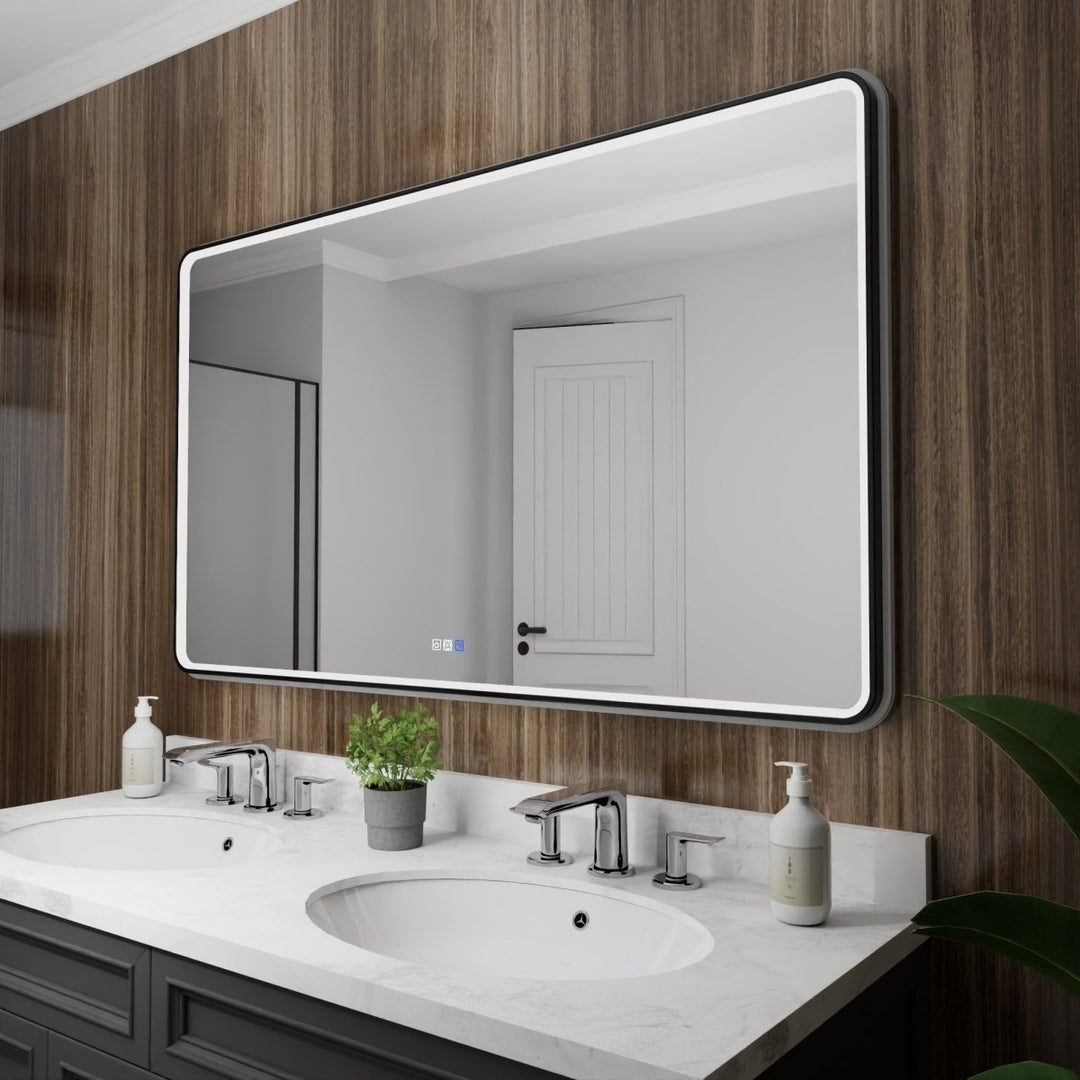 Lumina 60" LED Lighted Bathroom Mirror Black Frame Anti-Fog Dimmable Rounded Image 12