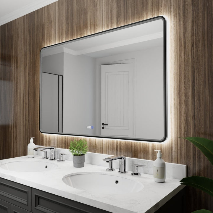 Lumina 55in LED Bathroom Mirror Black Frame Dimmable Anti-Fog Lighting Image 12