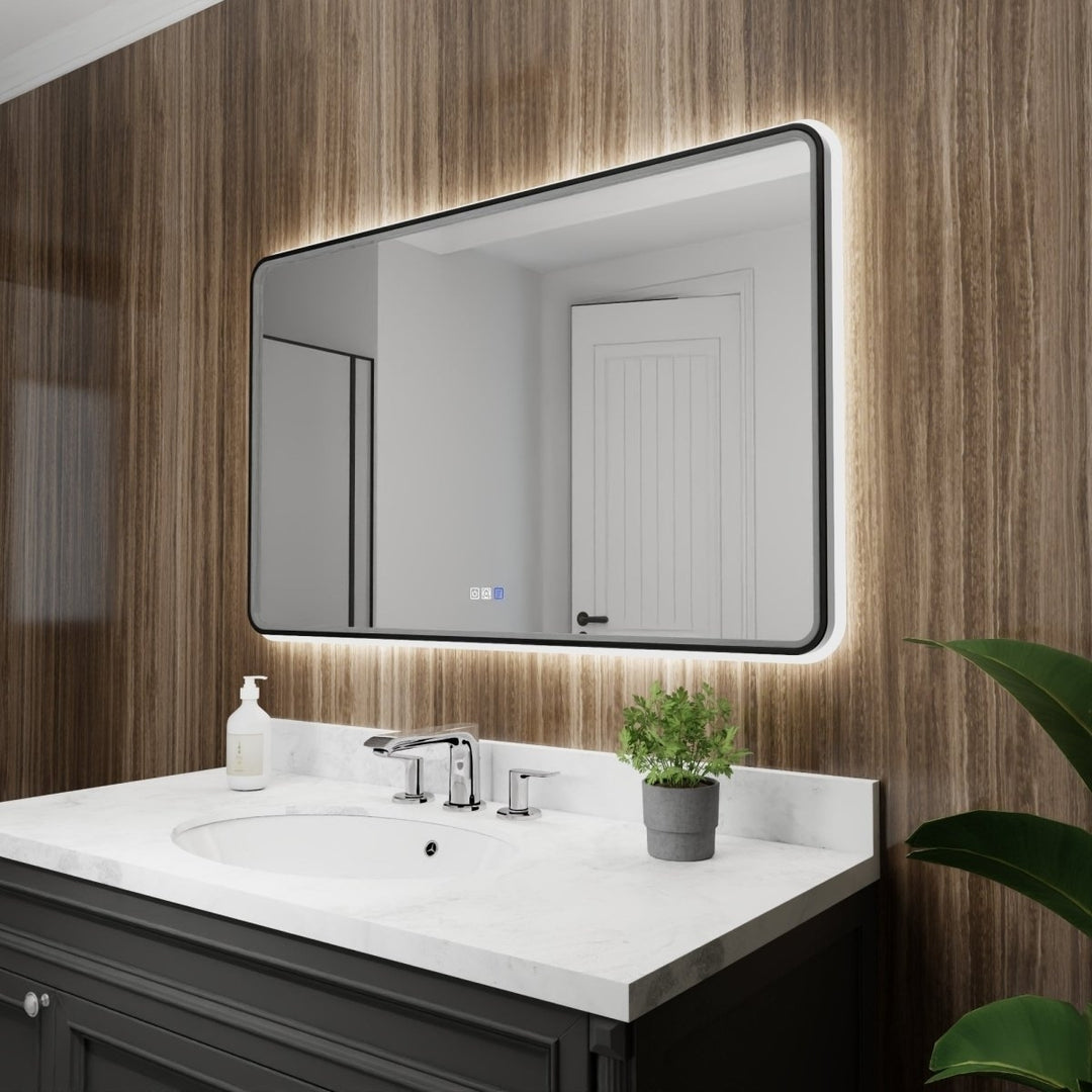 Lumina 48" LED Lighted Bathroom Mirror Black Frame Dimmable Anti-Fog Design Image 12