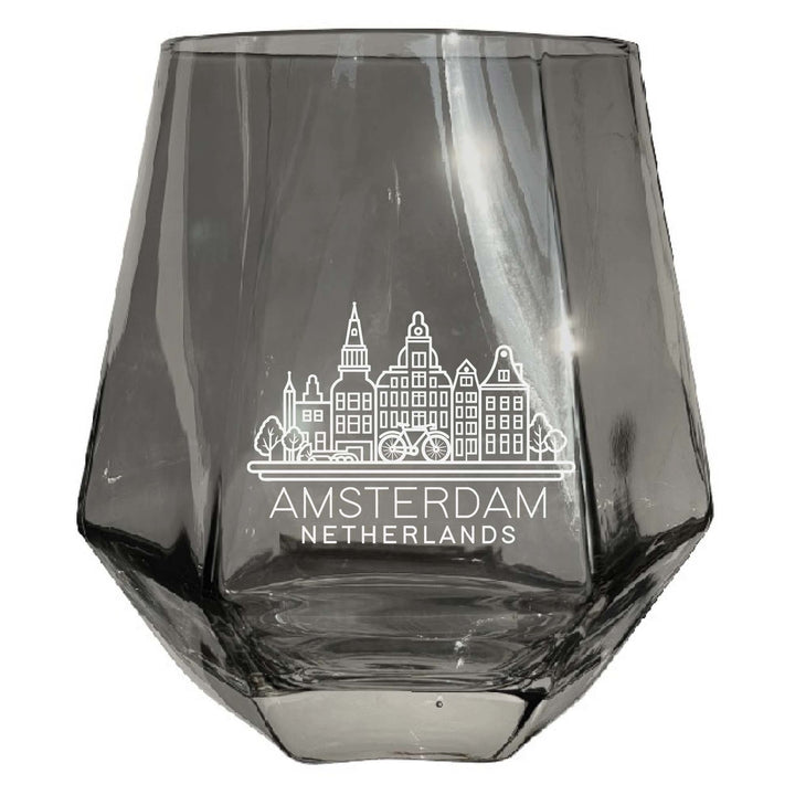 Amsterdam Netherlands Souvenir Stemless Diamond Wine Glass Engraved 15 oz Image 1