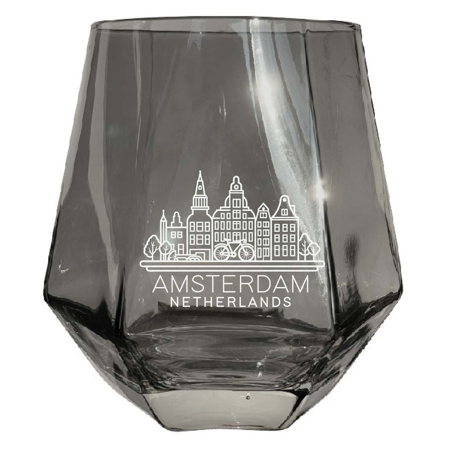 Amsterdam Netherlands Souvenir Stemless Diamond Wine Glass Engraved 15 oz Image 1