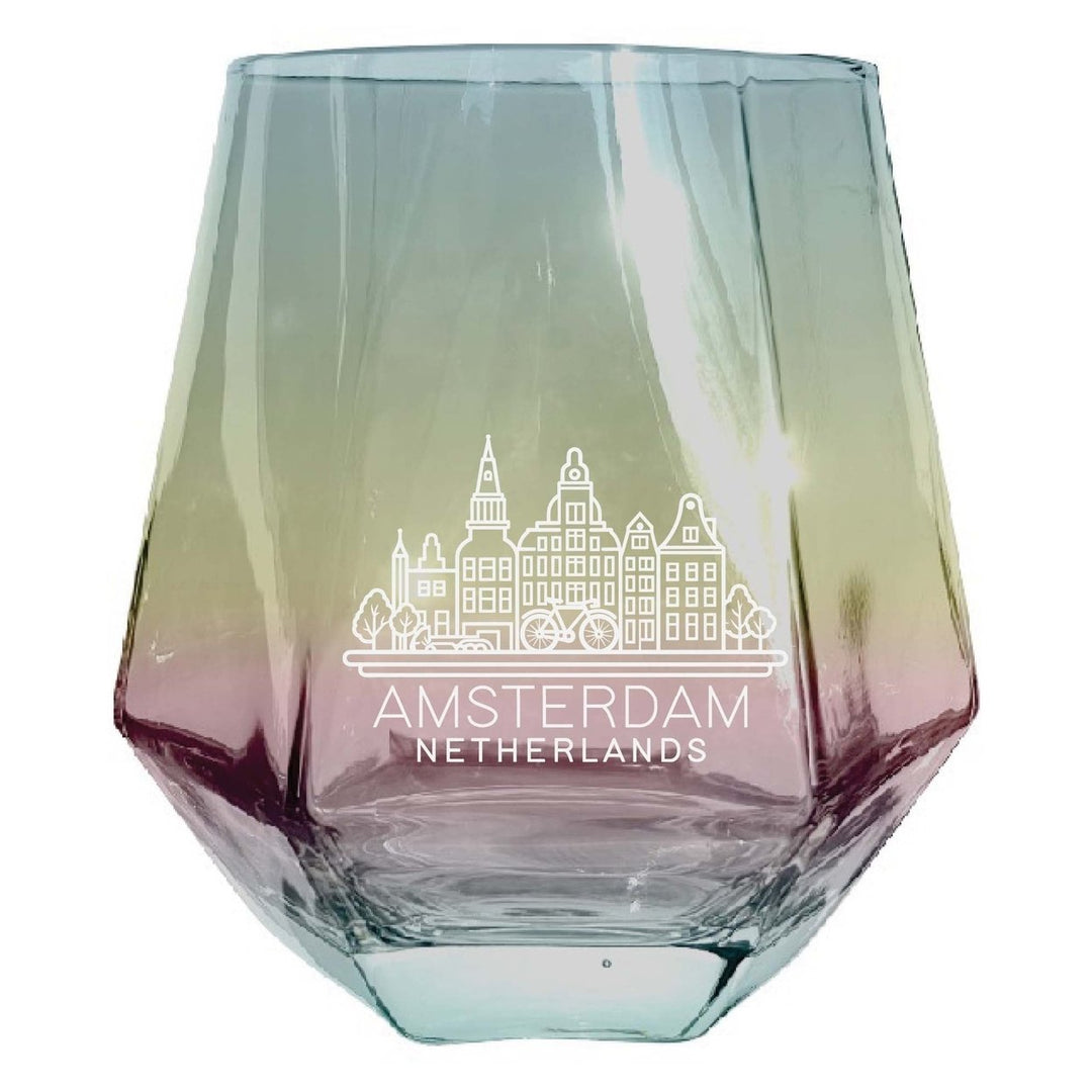 Amsterdam Netherlands Souvenir Stemless Diamond Wine Glass Engraved 15 oz Image 1