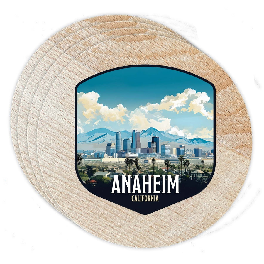 Anaheim California Design A Souvenir Coaster Wooden 3.5 x 3.5-Inch 4 Pack Image 1