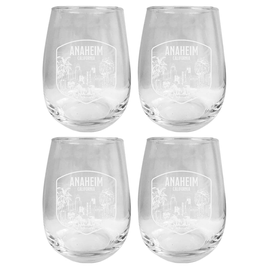 Anaheim California Souvenir 15 oz Engraved Stemless Wine Glass 4-Pack Image 1