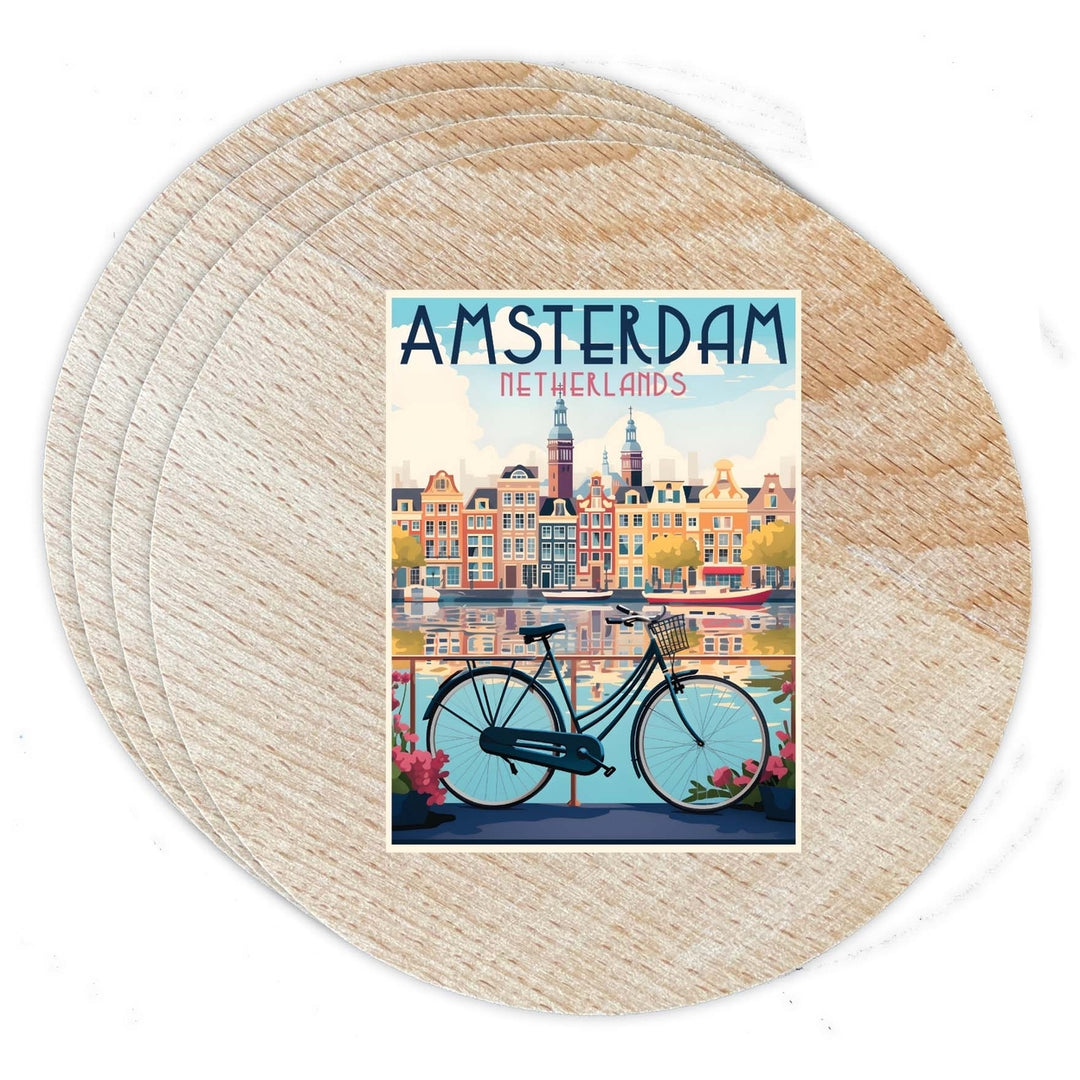 Amsterdam Netherlands Design A Souvenir Coaster Wooden 3.5 x 3.5-Inch 4 Pack Image 1