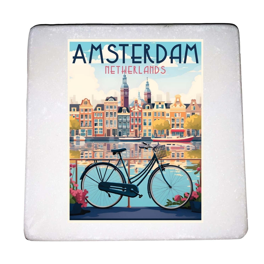 Amsterdam Netherlands Design A Souvenir 4x4-Inch Coaster Marble 4 Pack Image 1