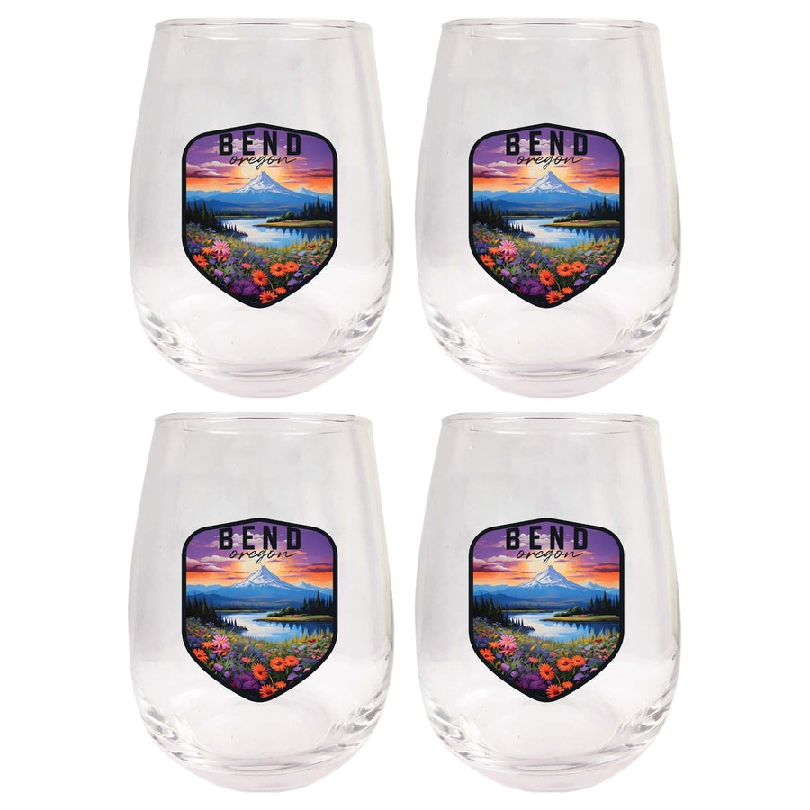 Bend Oregon Design A Souvenir 15 oz Stemless Wine Glass 4-Pack Image 1