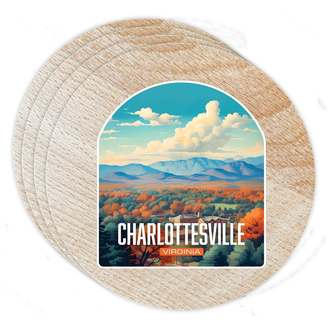 Charlottesville Virginia Design B Souvenir Coaster Wooden 3.5 x 3.5-Inch 4 Pack Image 1