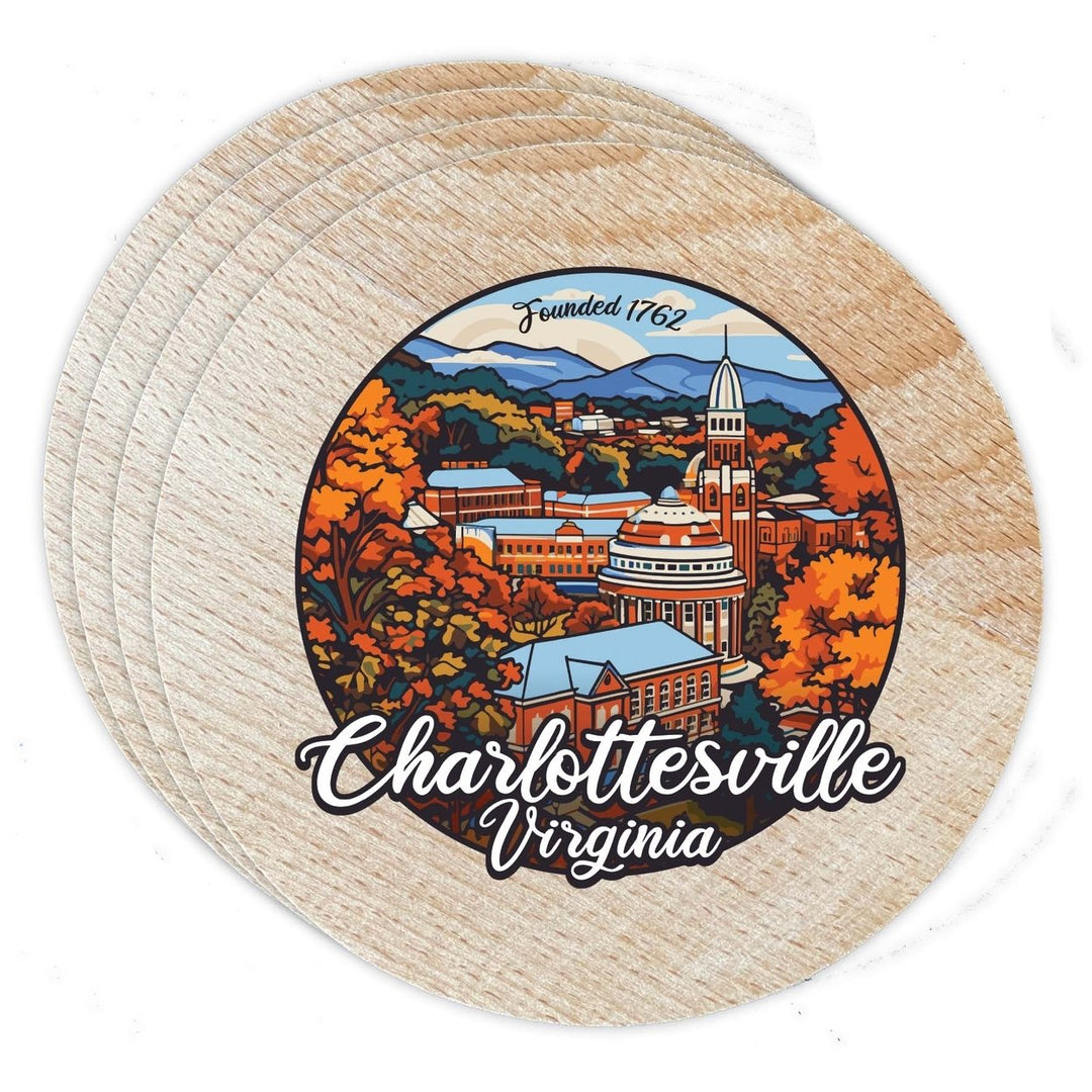 Charlottesville Virginia Design C Souvenir Coaster Wooden 3.5 x 3.5-Inch 4 Pack Image 1