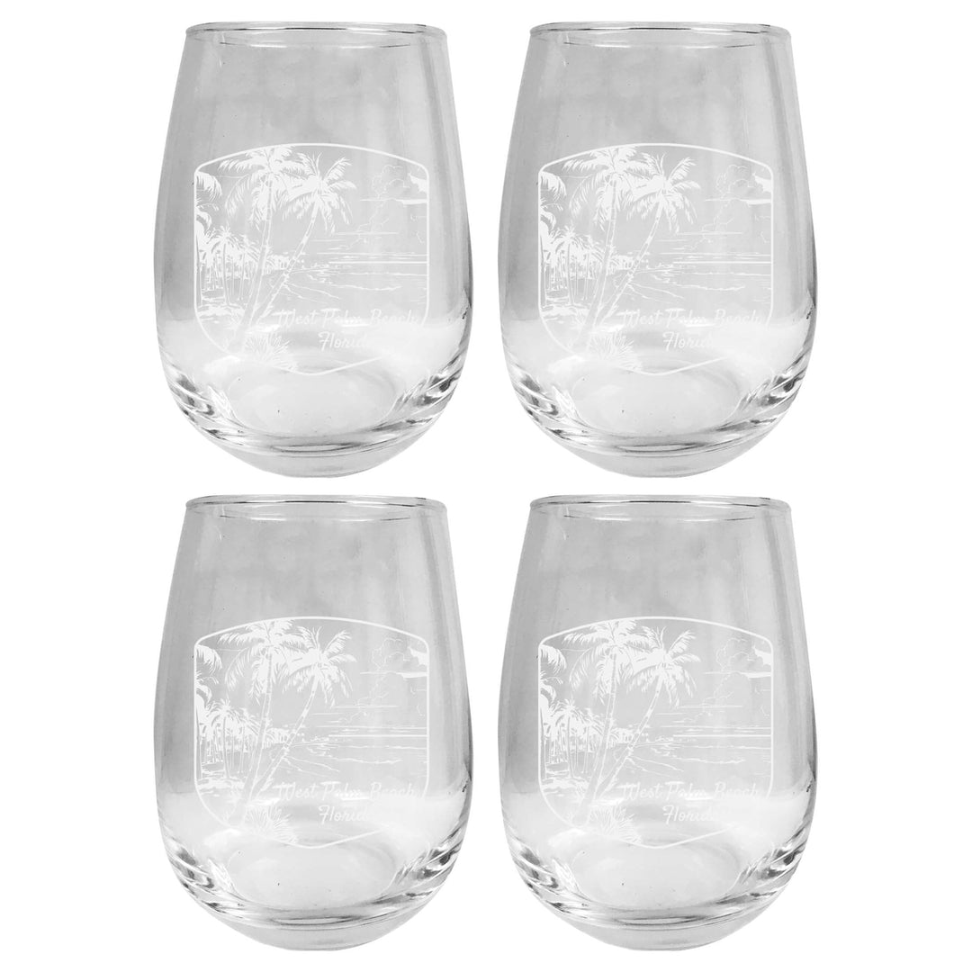 West Palm Beach Souvenir 15 oz Engraved Stemless Wine Glass 4-Pack Image 1