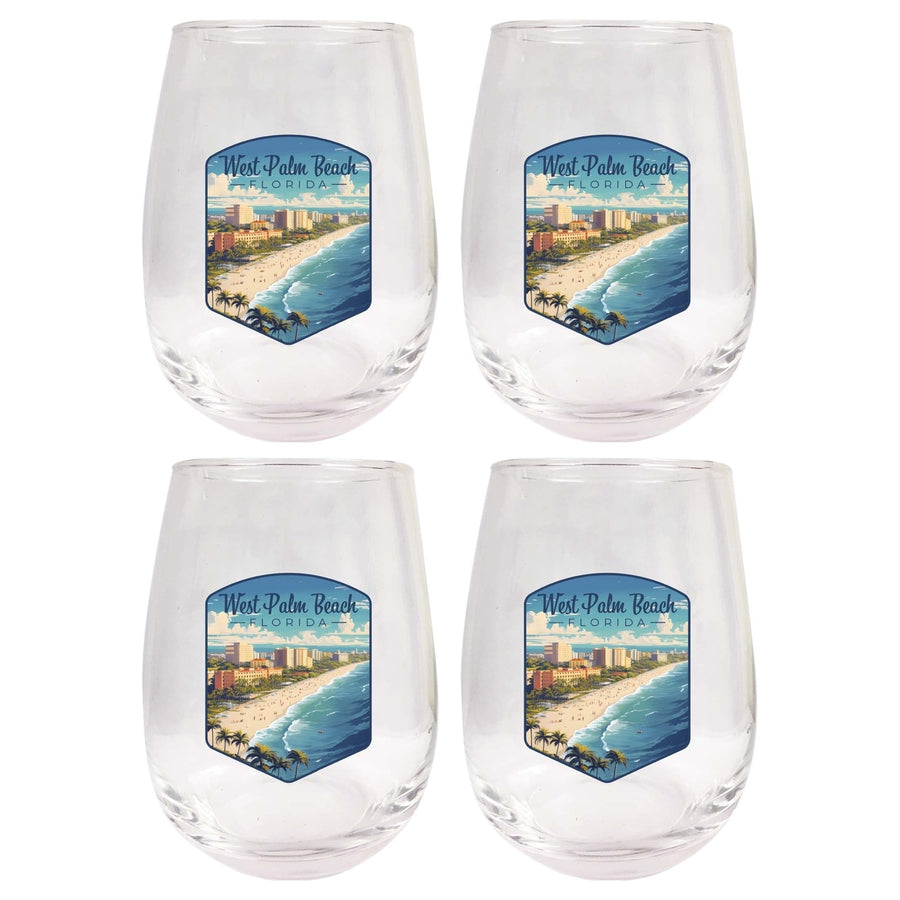 West Palm Beach Florida Design A Souvenir 15 oz Stemless Wine Glass 4-Pack Image 1