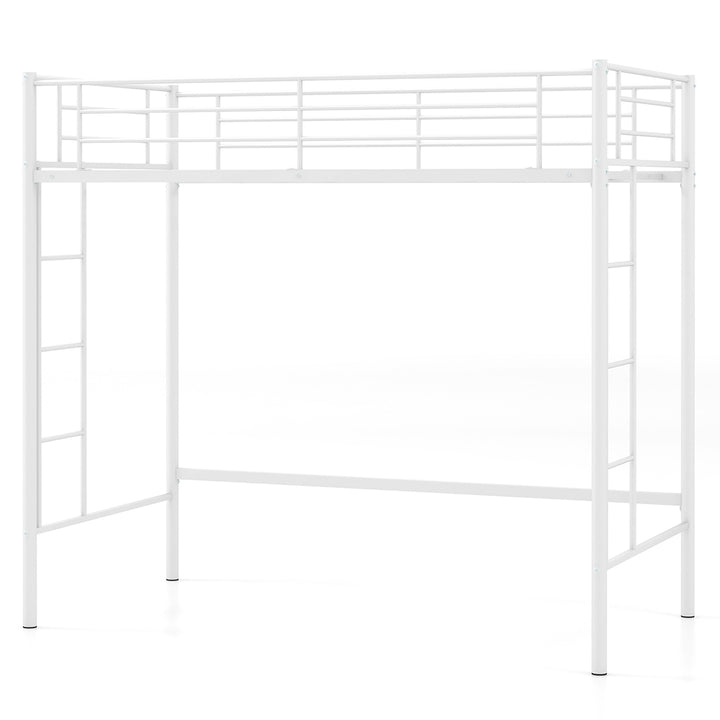 Twin Metal Loft Bed Frame w/ 2 Ladders Full-length Guardrail Space-Saving Image 5