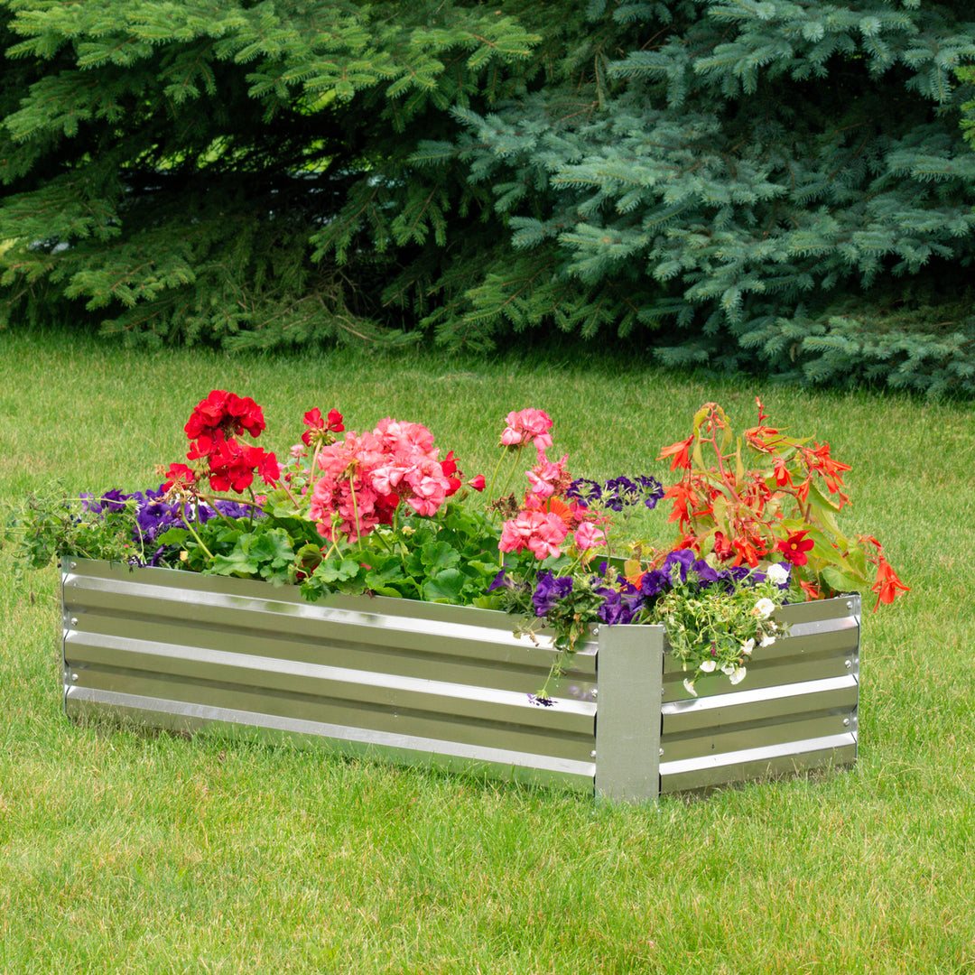 Sunnydaze Rectangle Galvanized Steel Raised Planter Bed - 4 x 2 ft - Silver Image 4