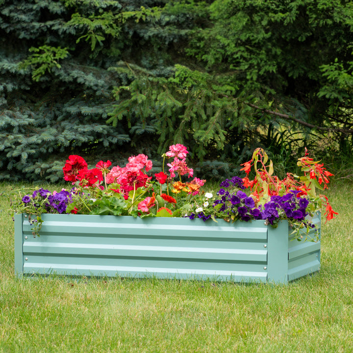 Sunnydaze Rectangle Galvanized Steel Raised Planter Bed - 4 x 2 ft - Green Image 4