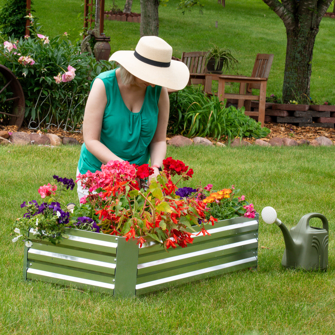 Sunnydaze Rectangle Galvanized Steel Raised Planter Bed - 4 x 2 ft - Silver Image 6