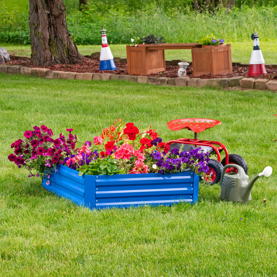 Sunnydaze Rectangle Galvanized Steel Raised Planter Bed - 4 x 3 ft - Blue Image 4