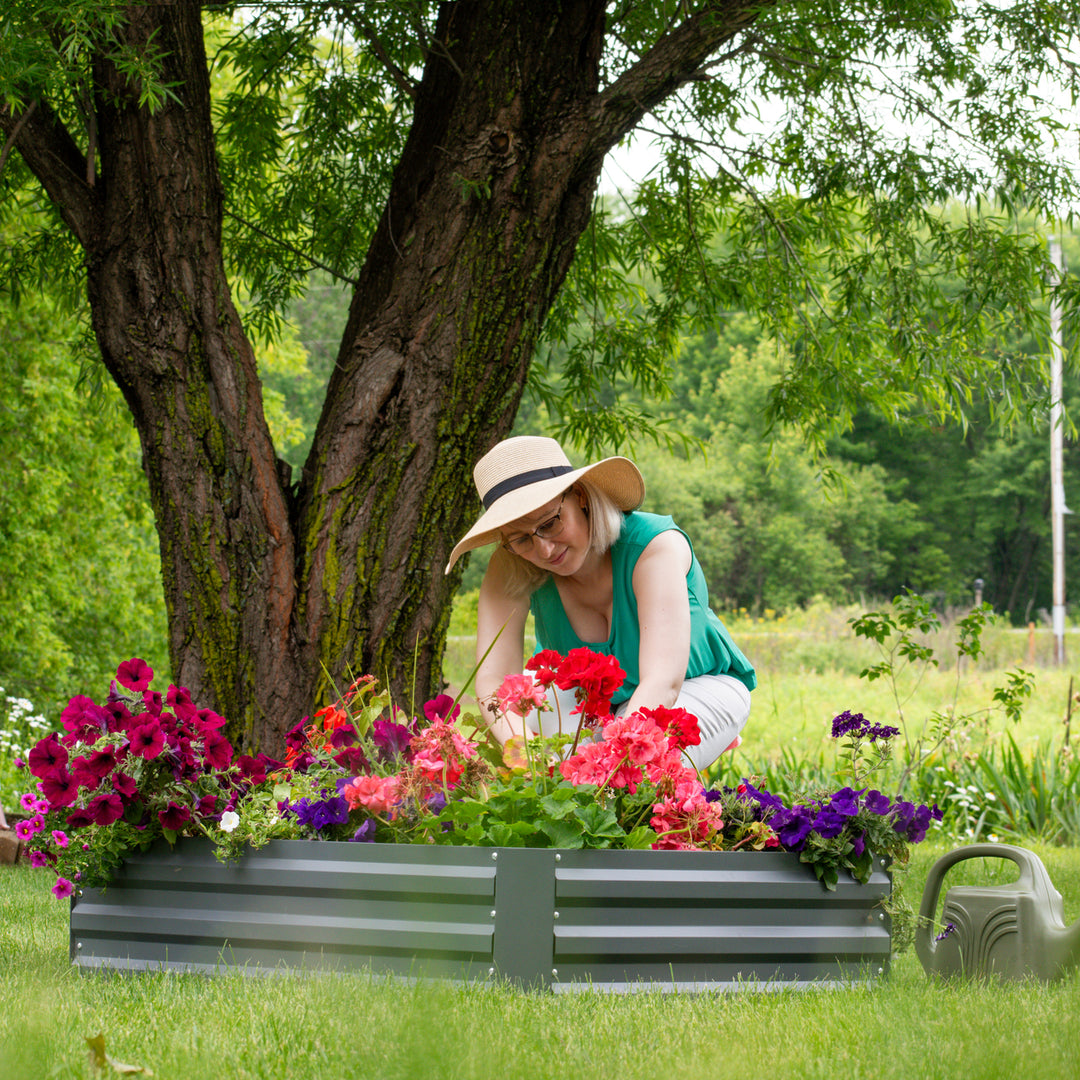 Sunnydaze Rectangle Galvanized Steel Raised Planter Bed - 4 x 3 ft - Gray Image 6