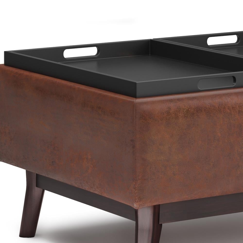 Owen Tray Top Small Coffee Table Ottoman Storage Distressed Saddle Brown 34" W Image 8