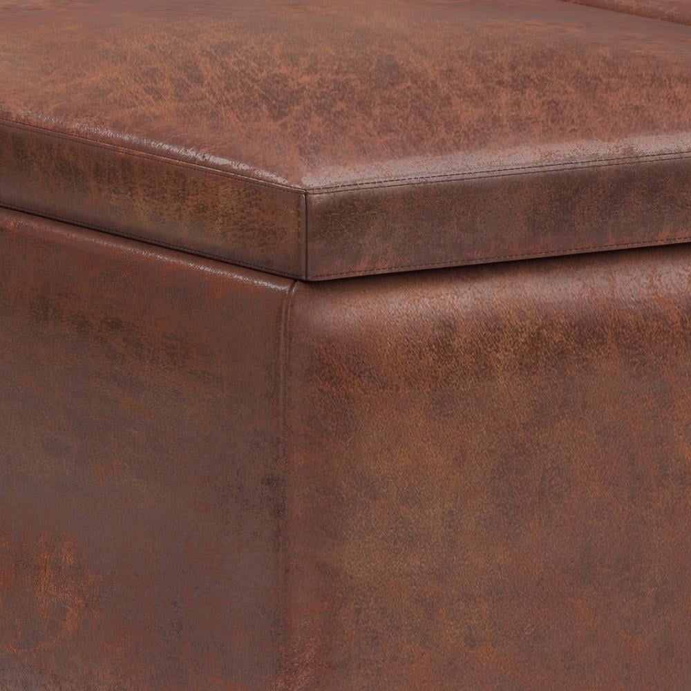 Owen Tray Top Small Coffee Table Ottoman Storage Distressed Saddle Brown 34" W Image 9