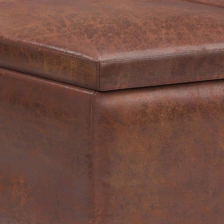 Owen Tray Top Small Coffee Table Ottoman Storage Distressed Saddle Brown 34" W Image 9