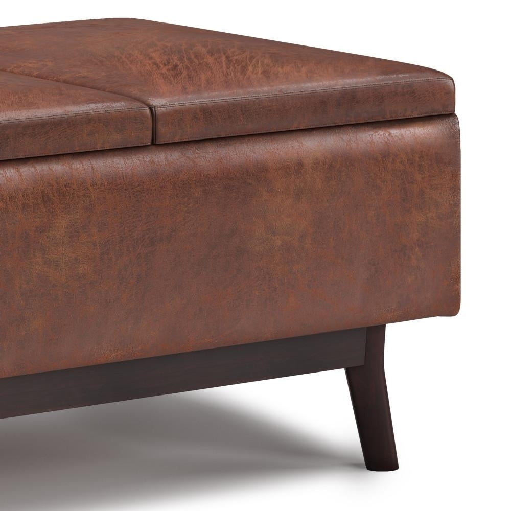 Owen Tray Top Small Coffee Table Ottoman Storage Distressed Saddle Brown 34" W Image 12