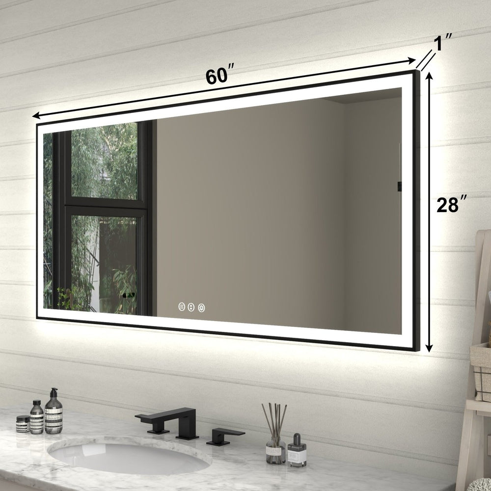 Apex-Noir 60"x28" Framed LED Lighted Bathroom Mirror Image 2