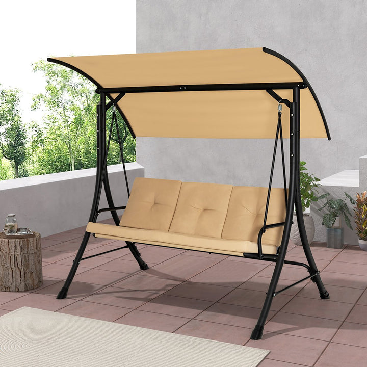 3 Person Patio Porch Swing Outdoor Swing Chair w/ Cushions and Adjustable Canopy Image 1