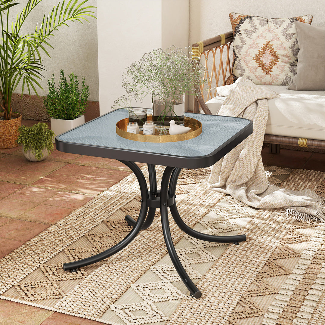 Outdoor Side Table Square Patio Table w/ Tempered Glass Top Small Coffee Table Image 2