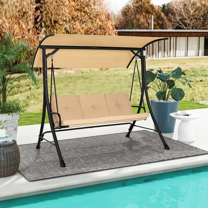 3 Person Patio Porch Swing Outdoor Swing Chair w/ Cushions and Adjustable Canopy Image 2