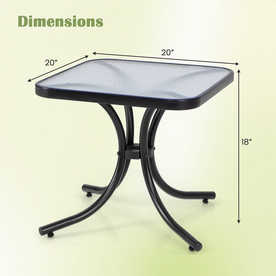 Outdoor Side Table Square Patio Table w/ Tempered Glass Top Small Coffee Table Image 3