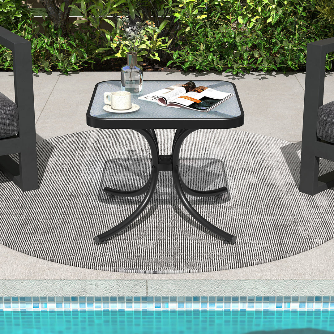 Outdoor Side Table Square Patio Table w/ Tempered Glass Top Small Coffee Table Image 5