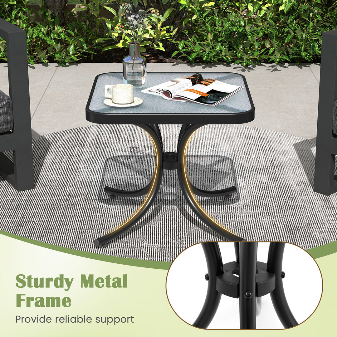 Outdoor Side Table Square Patio Table w/ Tempered Glass Top Small Coffee Table Image 8