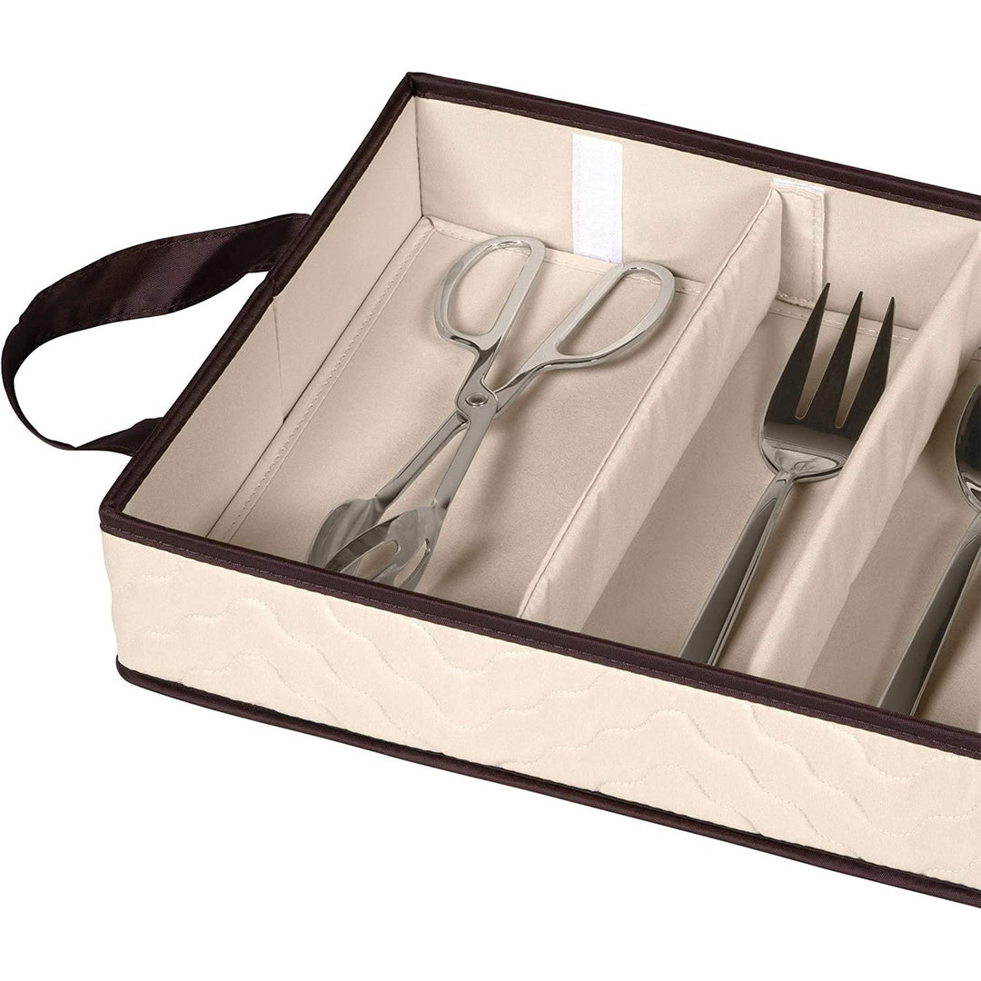 Flatware Storage Case Ivory Durable 5 Compartment Silverware Organizer with Handles Image 7