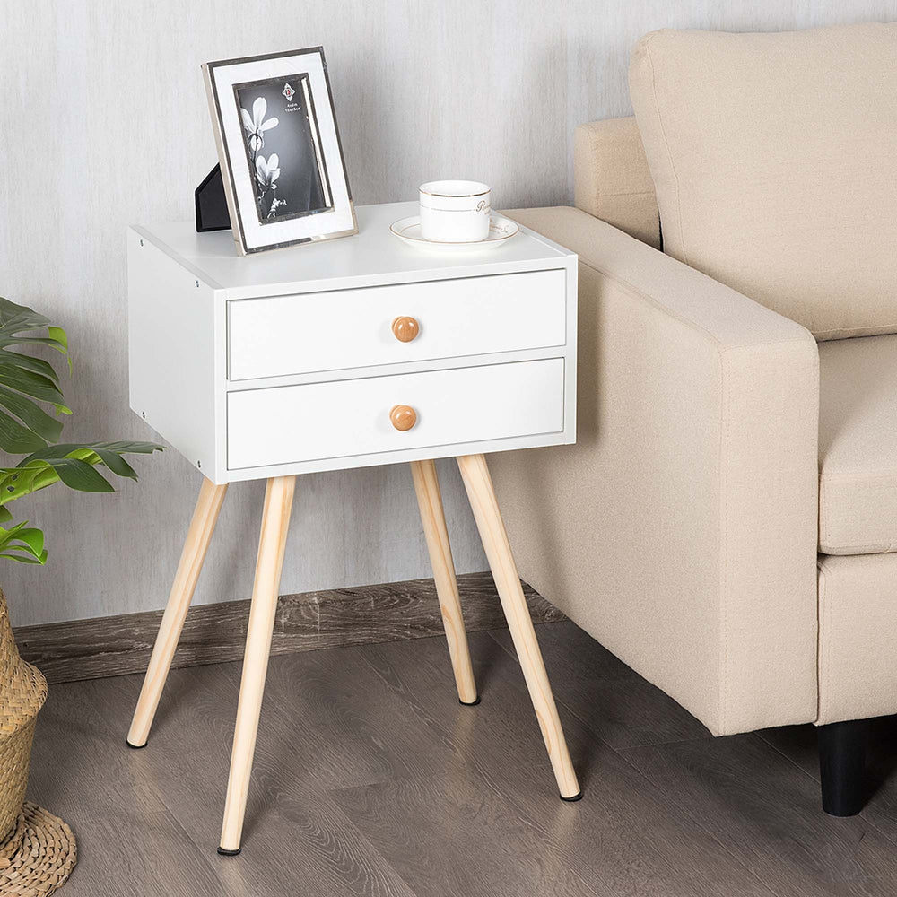 Mid Century Modern 2 Drawers Nightstand In White Sofa Side Table End Table Image 2