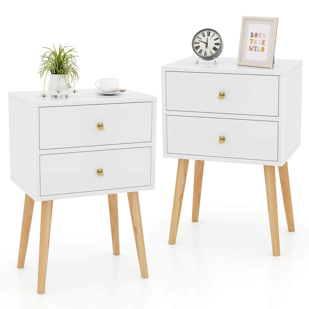 2PC 2-Drawer Nightstand White Side Table End Table Image 1